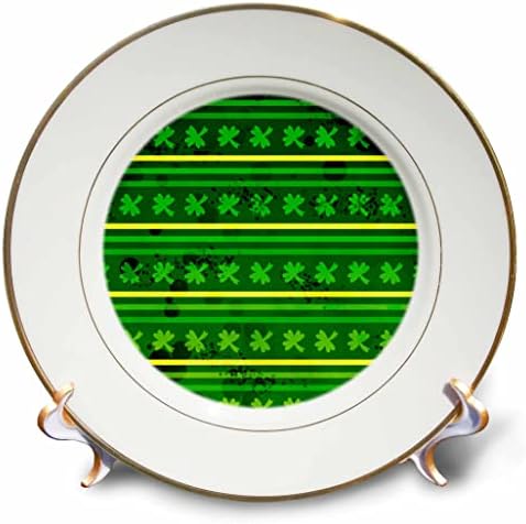 פסי גראנג 'ירוקים וצהובים של 3 דפוס דפוס תלתן עלים - צלחות