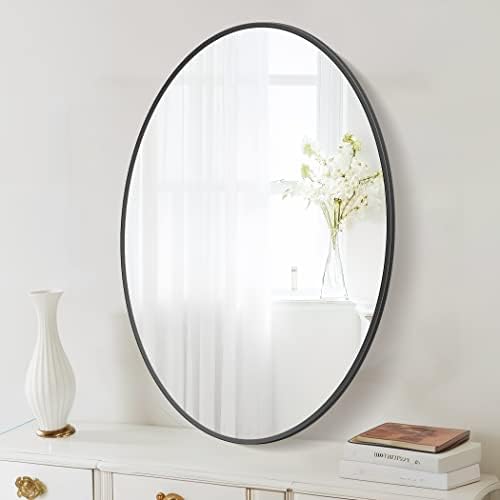 מראה סגלגלה של Forbath, 20 x 28 מראה אמבטיה קיר רכוב מראה יהירות עיצוב מודרני מראה מתכת ממוסגרת מראה לחדר שינה בסלון כניסה,
