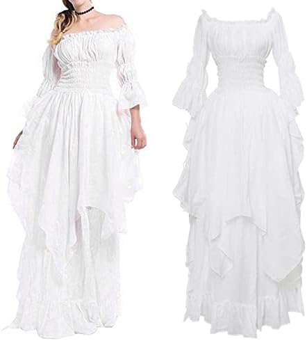 כיס מקסי שמלות לנשים נשים של גבוהה נמוך שמלת פאף שרוול כבוי כתף לפרוע מימי הביניים קיץ שמלה קיצית עבור