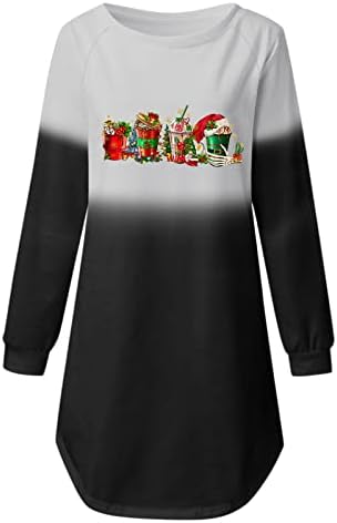 צבע עניבת חולצה שמלה לנשים מכוער חג המולד הדפסה ארוך שרוול טוניקת שמלות חג המולד גרפי מזדמן שיפוע מיני שמלה