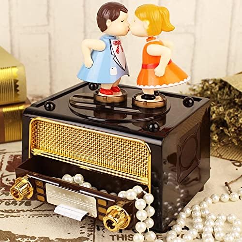 Ylyajy רטרו רדיו בצורת ספינינג קופסא מוזיקה יצירתית קופסא מוזיקה מצחיקה קופסא אחסון תכשיטים מוזיקלי קופסא