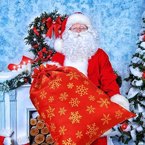 6 חלקים שקי חג המולד חג המולד שקיות משיכת מתנה עם דפוס פתיתי שלג, סנטה עוטף שקיות קלאוס לחג המולד אחסון חבילות אחסון חג