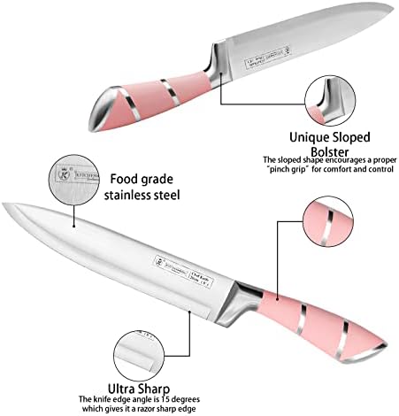 מטבח סכין סט, רטרוסוהו 9-חתיכות ורוד חד שאינו מקל מצופה שף סכיני בלוק סט ,נירוסטה סכין סט למטבח עם מחדד לחיתוך