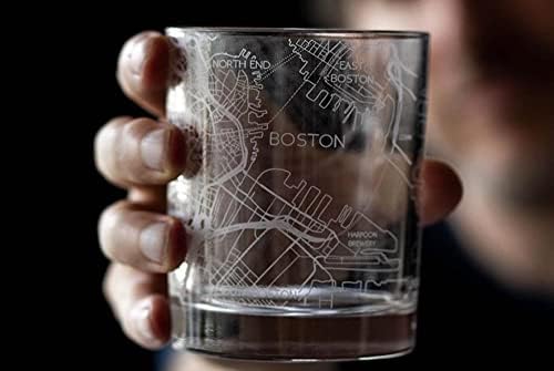 רסקו בוסטון לייזר חרוט מפת ויסקי זכוכית, מתנה ייחודית, עיר מפת זכוכית, אריזת מתנה