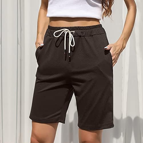 מכנסיים קצרים מזדמנים לנשים קיץ מותניים אלסטיים ברמודה מכנסיים קצרים אופנה אורך ברך אורך מכנסיים קצרים ארוכים שרוך מכנסי