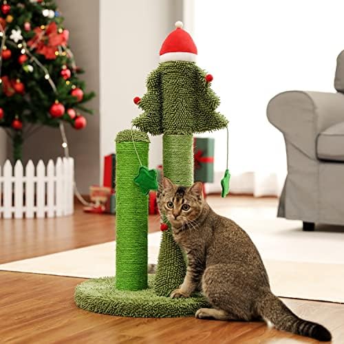 חגיגי חתול גרוד קקטוס עץ מגדל עם סיסל חבל חתול טיפוס מסגרת עם חג המולד קישוט