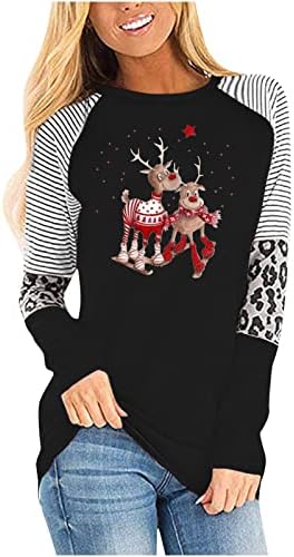 חולצת חג מולד נשים מצחיק חג המולד חמוד נמר פסים שרוול ארוך סקי איילים זוגי זוג חולצת טריקו גרפית חג גרפי