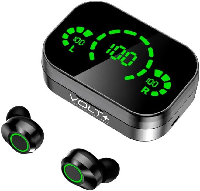 Volt Plus Tech Wireless V5.3 LED Pro אוזניות אוזניים התואמות ל- Archos 50 Graphite IPX3 Bluetooth מים ומי זיעה/הפחתת רעש