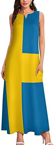 דגל שוודיה נשים שמלה באורך הקרסול שמלות מקסי ללא שרוולים בכושר דק לקיץ מזדמן