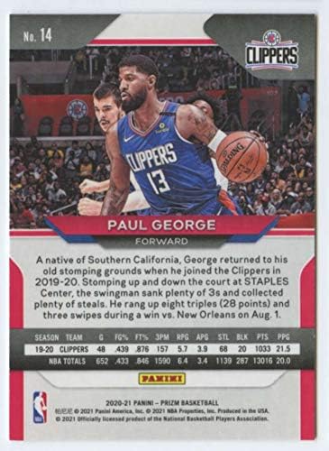 2020-21 Panini Prizm 14 פול ג'ורג 'לוס אנג'לס קליפרס NBA כרטיס מסחר בכדורסל