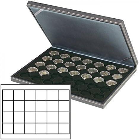 לינדנר 2364-2124 לפנה ס נרה מ ' מארז מטבעות עם תוספת שחורה עם 24 תאים מרובעים. מתאים למטבעות או כמוסות מטבעות עם
