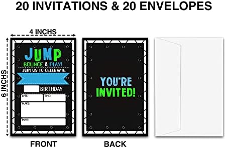 הזמנות ליום הולדת של Lefohlon Jump, 20 חבילות טרמפולינה דו צדדיות של טרמפולינה בית יום הולדת כרטיסי הזמנה