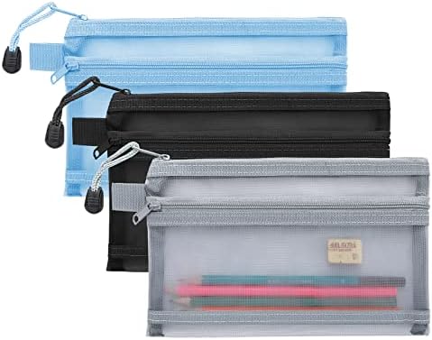 3 יחידות עיפרון מקרה, שכבה כפולה רשת רוכסן קלמר רב תכליתי ברור קלמר עבור בנים ובנות נייד עיפרון פאוץ עבור בית ספר ציוד משרדי