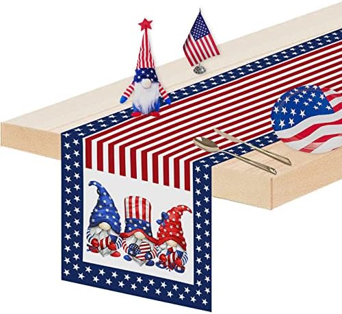דגל אמריקאי גמדים רץ לשולחן 4 ביולי יום העצמאות רץ לשולחן רצועת וכוכב יום הזיכרון חג אוכל שולחן דקור עבור