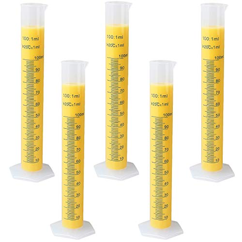 5 חבילה 100 מ ל פלסטיק בוגר צילינדר, שקוף מדידת צילינדר עמיד מעבדה מבחנה בקבוק, 2-צדדי מדידת קווים בוגר