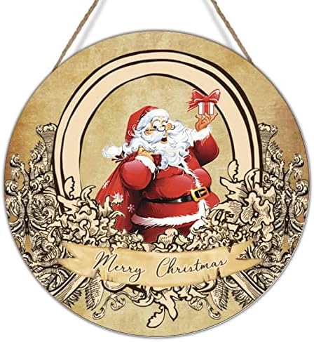 סגנון צרפתי זמן ישן סנטה וול תפאורה עץ שלט עץ דלת כניסה חג המולד זר וינטג 'חג שמח סנטה קלאוס שלט עץ לקישוט הבית של מרפסת קדמית