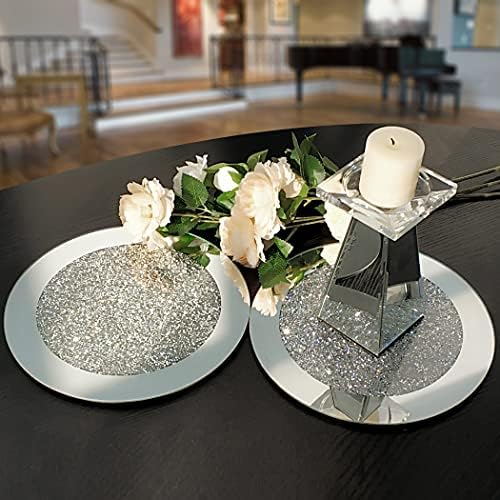 ג 'ימורטו זכוכית שיקוף מחצלת, כתוש יהלומים עגול כוס מחצלות 10 דקור על שולחן עבור בר כלים אוכל שולחן