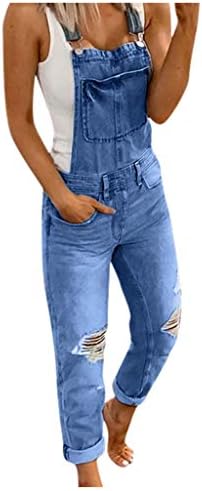 נשים גבוהה מותן ישר רגל ג 'ינס קיץ רופף מתאים ג' ינס סרבל כפתור למטה ארוך מכנסיים עם כיסים
