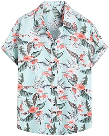 4zhuzi 2022 חולצות גברים חדשות, כפתור שרוול קצר אופנה למטה חולצות חוף הדפס פרחוני חולצות הוואי חולצות חולצות