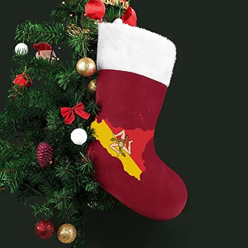 מפה של סיציליה עם דגל חג המולד תלויה גרב גרב סנטה חמוד לקישוטים לעץ חג המולד מתנות קישוטים