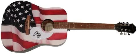 כריס יאנג חתם על חתימה בגודל מלא יחיד במינו מותאם אישית 1/1 דגל אמריקאי גיבסון אפיפון גיטרה אקוסטית ב / ג