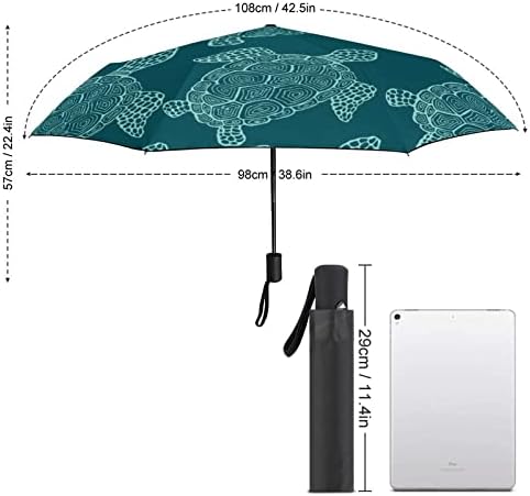 מטריית נסיעות צב ירוק אטומה לרוח 3 קפלים מטרייה מתקפלת סגורה פתוחה אוטומטית לגברים נשים