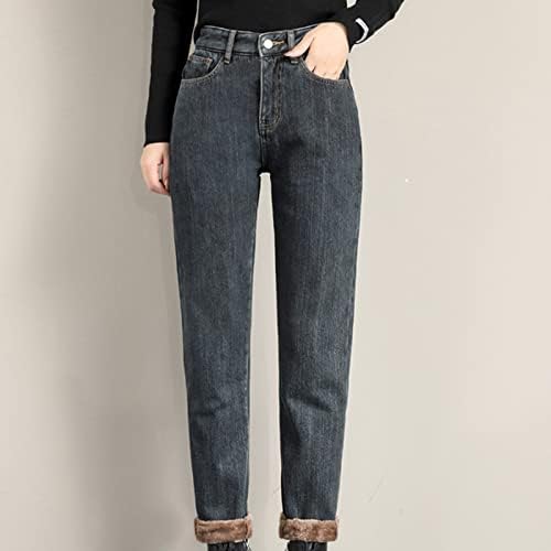 ג'ינס לנשים מותניים גבוהים ישר קטיפה רופפת הרן חמה מעובה Y2K מכנסי מכנסי מכנסי מכנסיים קרועים