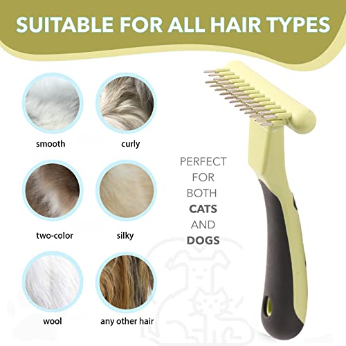טיפוח מברשת שיער לחיות מחמד חתול כלב פרווה מגרפה מברשת להסרת קשרים רופפים, מחצלות ושיער סבוך, 2 יחידות,ירוק