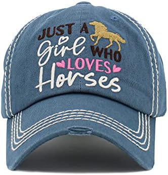 נשות Scarvesme רק ילדה שאוהבת סוסים שטופים רקומים כותנה כותנה במצוקה כובע בייסבול