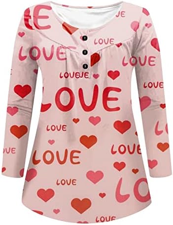 נשים של אופנה כפתור צווארון עגול בסוודרים חולצה אהבה מודפס קפלים סווטשירט האהבה יום מזדמן ארוך שרוול חולצות