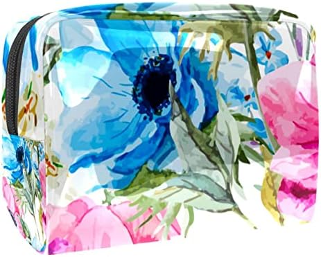 תיק איפור טבובט טיול תיק קוסמטיק שקית קוסמטיק תיק ארנק עם רוכסן, פרח פרחים ורוד בצבע מים בצבעי מים פרחים