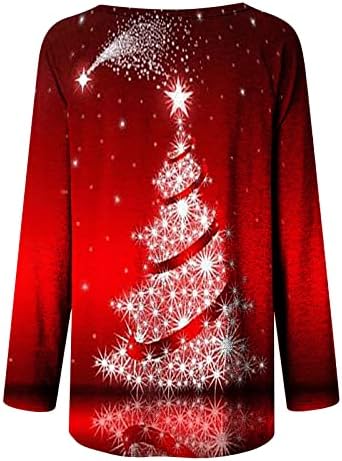 ארוך שרוול חולצות לנשים 2022 טרנדי אור עץ חג המולד הדפסת צווארון עגול חולצות טוניקות ללבוש עם חותלות