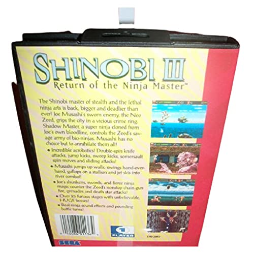 Aditi Shinobi 3 - החזרת הכריכה של הנינג'ה Maste Us עם קופסה ומדריך לסגה מגדרייב ג'נסיס קונסולת משחקי וידאו 16 סיביות