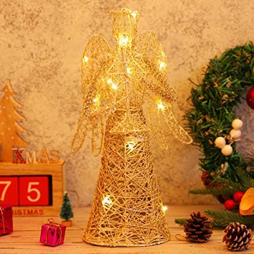 טופר עץ סנטה חג המולד מלאך צמר צמרת אופנה זהב עץ חג המולד טופר סוללה מופעל על עץ מלאך מקסים טופר חג המולד חג המולד