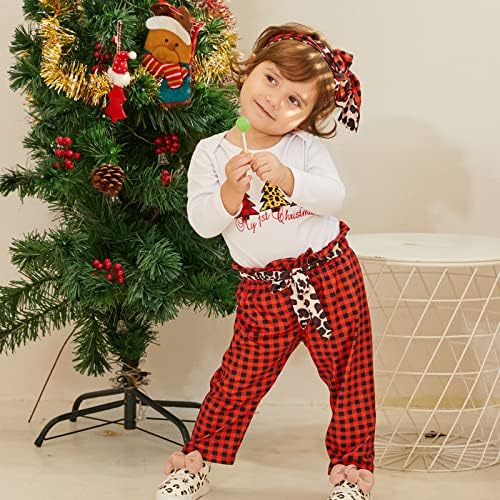 AMAWMW יילוד תינוקת תינוקת חג מולד תלבושת ראשונה לחג המולד הראשון שלי מכנסיים משובצים מכנסיים פעוטות פעוטות בנות בגדי בנות