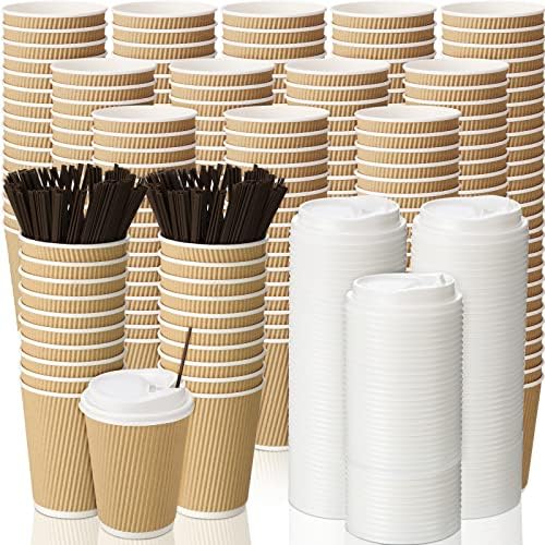 EBOOT 150 חבילות כוסות קפה חד פעמיות עם מכסים וקש