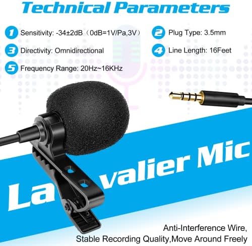 מיקרופון דש Lavalier Bavalier יותר עבור Realme Q2i תואם לטלפון או לאייפון או לבלוג מצלמה בלוגינג vlogging ASMR הקלטת וידאו