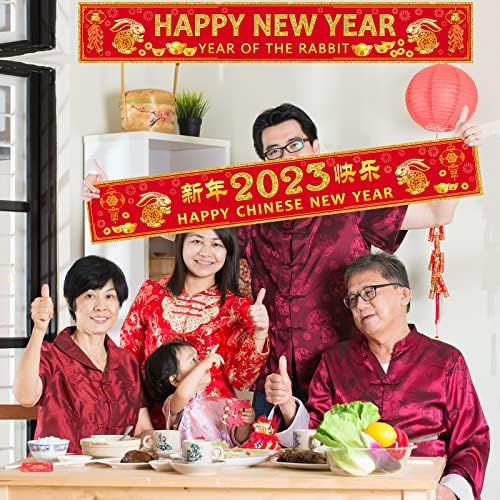 קישוטים לסינים 2023 שנה חדשה, ספקי מסיבות ראש השנה שנת דגל מסיבות הארנב עם 20 נקודות נקודת דבק, אדום ראש השנה