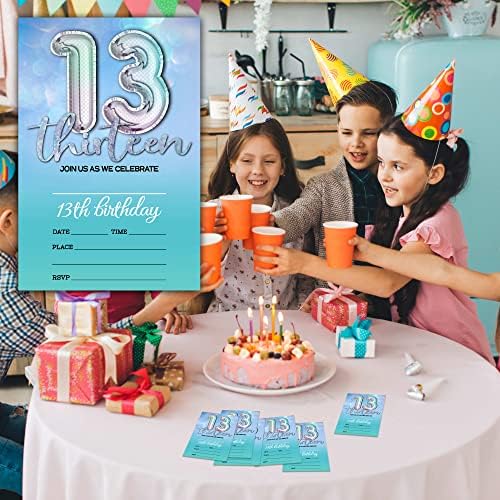 כרטיסי הזמנה למסיבת יום הולדת 13, 20 קלפים עם מעטפות, ציוד לקישוט חגיגת מסיבות לילדים לבנות בנות - A22