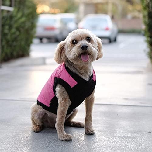 גובי אופנה אפוד כלב מעיל-ורוד, קטן-חם לרכוס כלב מפציץ אפוד עם כפול ד טבעת רצועה - חורף מים עמיד קטן כלב סוודר-כלב בגדים לכלבים