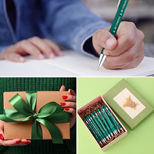 Jetec 12 חלקים מודעות לבריאות הנפש עט עט בתפזורת מתנה לבריאות הנפש מתנה עטים סרטים ירוקים עם אומץ חיובי לאומץ חיובי כדורי עט