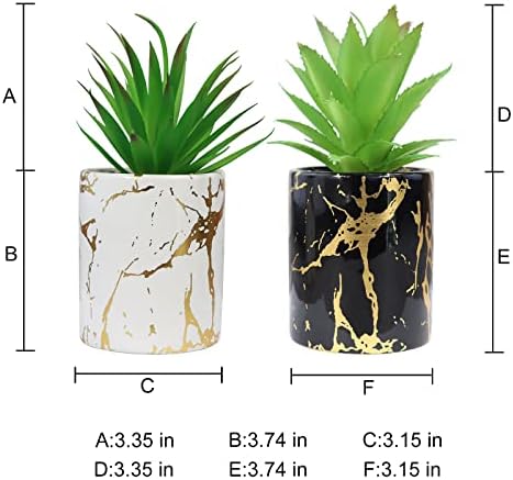 צמחים מלאכותיים מזויפים בצמחים מלאכותיים בסירי קרמיקה מודרניים של שיש אפקט מרקם זהוב על סירי קרמיקה בשחור לבן משרדי עיצוב בית