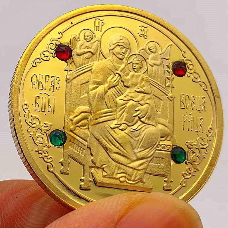הבתולה של בלארוס זהב-מצופה יהלומי הנצחה מדליית אוסף קרפט הקלה 32 ממ זהב מטבע הנצחה מטבע