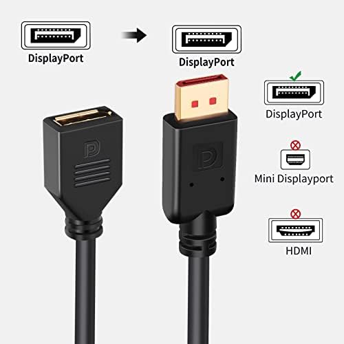 כבל סיומת DisplayPort 1ft, כבל מאריך 4K DP, כבל DP ישר ל- DP נקבה 1.2, תואם עם צג מחשב נייד מחשב שולחני מחשב