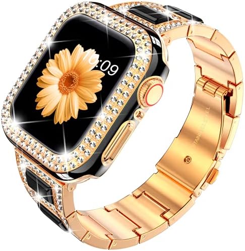 Dabaoza תואם ל- Apple Watch Bling Bling Opal עם מקרה, רצועת אופל לנירוסטה נירוסטה רצועת Diamond Stail Strap