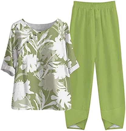 מערכות מכנסיים לנשים בסתיו פשתן קיץ גרפי מזדמן שני חלקים מכנסיים ישר מכנסיים בנות נערות בגדים Y2K IB