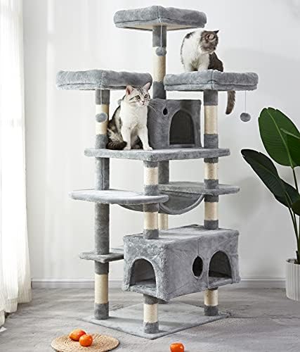 חתול עץ, 67 סנטימטרים רב-רמת חתול מגדל, רצפה כדי תקרת חתול עץ עם סיסל-מכוסה מגרד הודעות, מרופד פלטפורמה, ערסל ודירה,