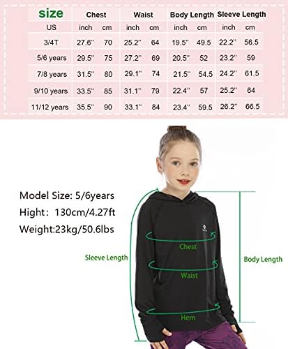 בנות חולצת שרוול ארוך UPF50+ קפוצ'ון קל משקל אימון טי דק פעילות סוודר סוודר עם חור אגודל 3-12 שנים
