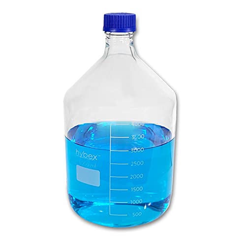 Benchmark Scientific Hybex B3000-2000 בורוסיליקט זכוכית בקבוק אחסון מדיה בוגר עם מכסה כחול פוליפרופילן, 2000 מל
