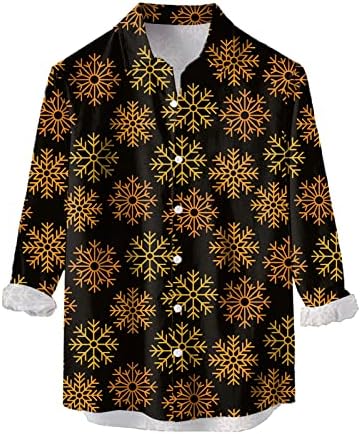 חולצות כפתור לחג המולד של ZDDO לגברים, שרוול ארוך 3D חג המולד עץ שלג הדפס עץ הדפסת חולצות הוואי מסיבת חולצות